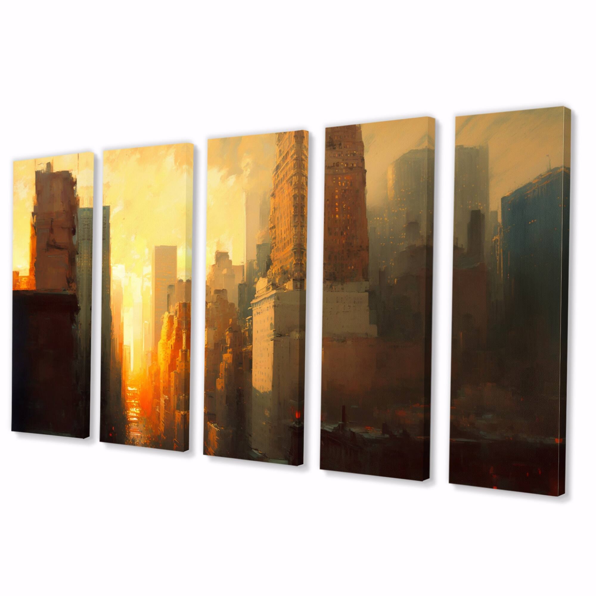 Designart "Beautiful Sunset In New York II" City New York Multipanel
